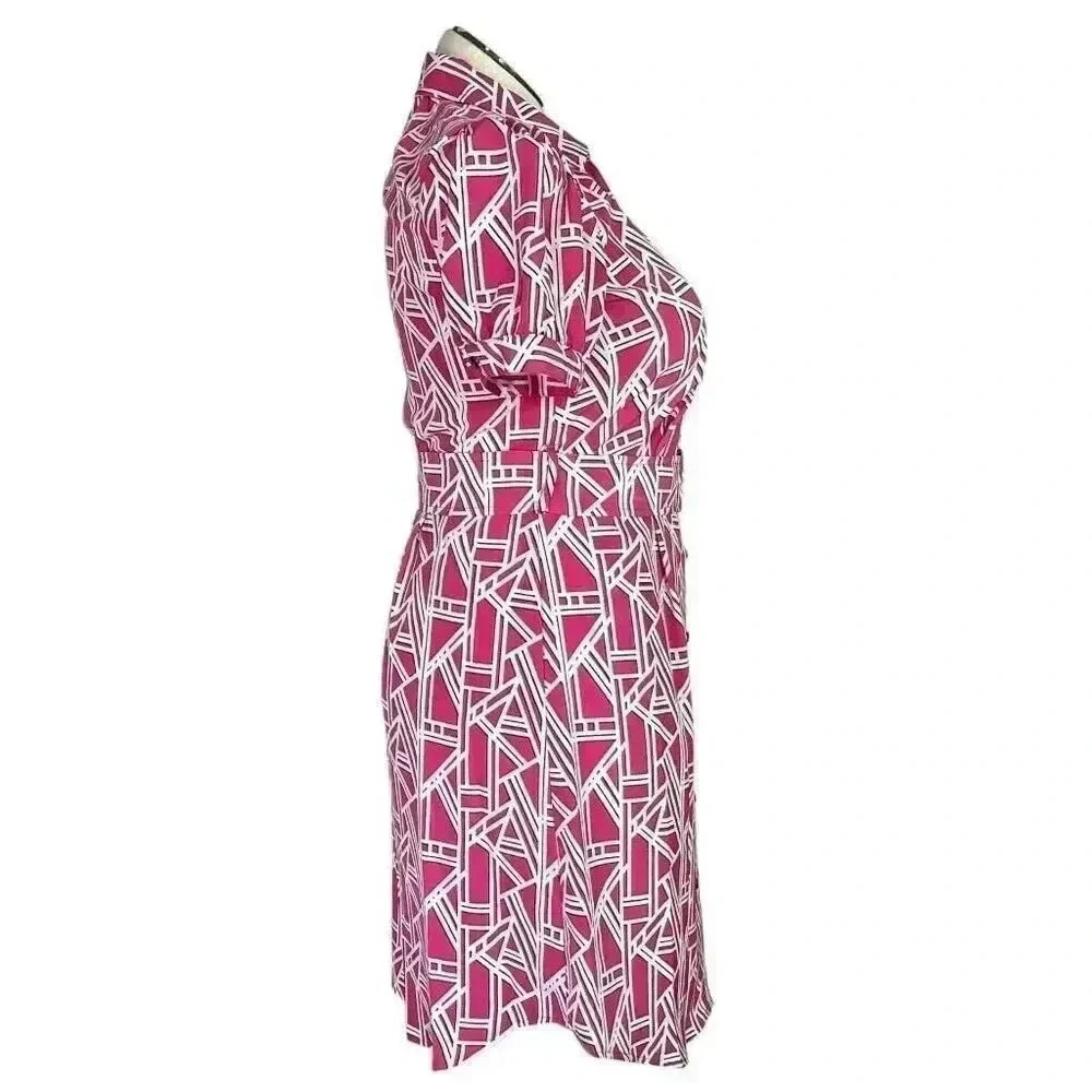 Karl Lagerfeld Logo Print Shirtdress Women 10 Pink Button Front Short Sleeve NEW - Picture 4 of 9